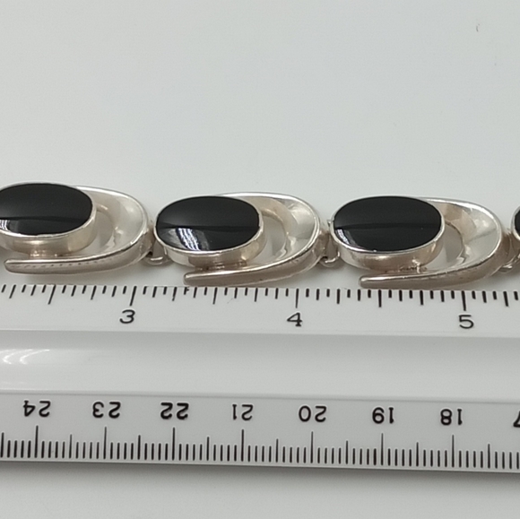 TAXCO ONYX LINK SILVER BRACELET - Picture 2 of 4